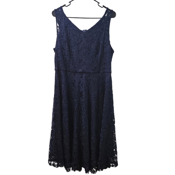 Vintage Style Pinup Navy Full Lace Knee Length Dress Plus Size XXL Rockabilly - Picture 1 of 8